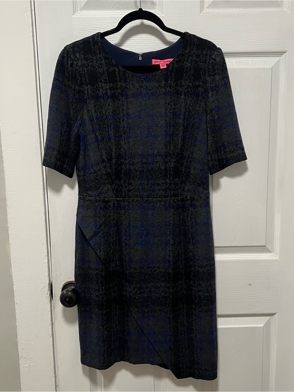 Betsey Johnson Navy & Black Plaid Short Sleeve Shift Dress